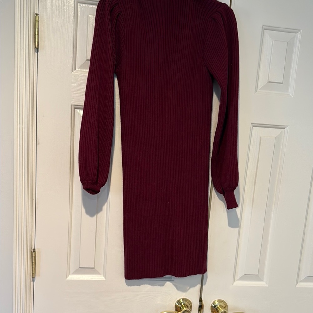 Red Sheath Midi Dress with Bishop Sleeves